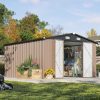 Aoxun 10 x 12FT Outdoor Storage Shed with Double Hinged Large Door Utility Garden Shed with Lockable Door & Sloped Roof Metal Sheds Outdoor Storage for Garden, Backyard, Patio...