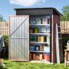 Panovue 5X3X6.1FT Garden Storage Shed with Lockable Door,Steel Tool Shed with Sloping Roof,Anti-Corrosion Metal Shed for Backyard Patio Lawn (Light Wood Grain)