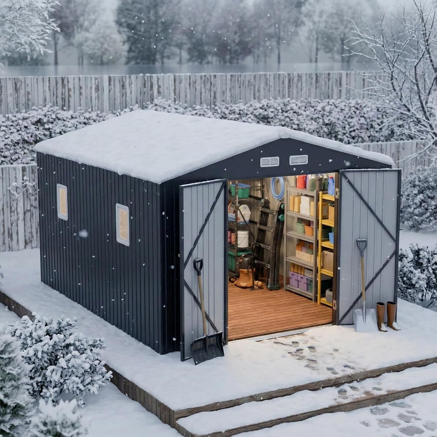 10x12 FT Outdoor Metal Storage Shed with Unique Floor Base Clear Roof Window Lockable Door Vent,Waterproof Heavy Duty Reinforced Frame Sheds for Yard Store Large Lawnmower Tool,... 10x12 FT Outdoor Metal Storage Shed with Unique Floor Base Clear Roof Window Lockable Door Vent,Waterproof Heavy Duty Reinforced Frame Sheds for Yard Store Large Lawnmower Tool,...