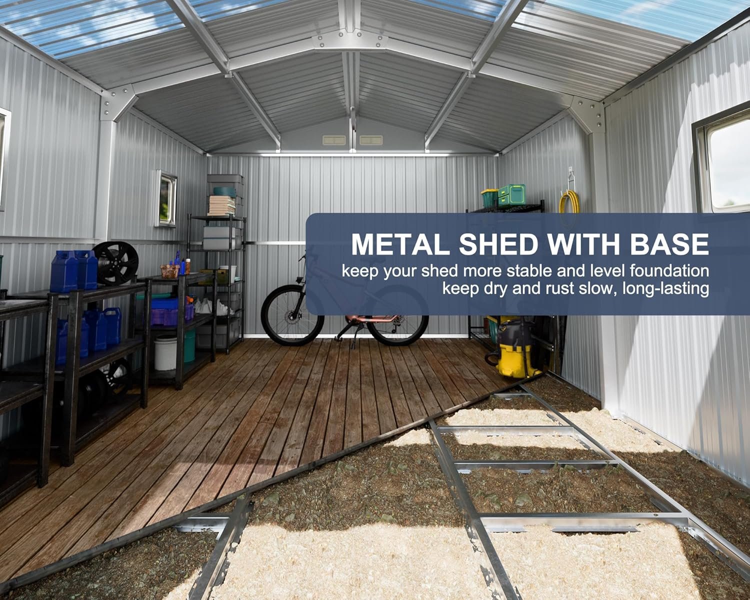 10x12 FT Outdoor Metal Storage Shed with Unique Floor Base Clear Roof Window Lockable Door Vent,Waterproof Heavy Duty Reinforced Frame Sheds for Yard Store Large Lawnmower Tool,... 10x12 FT Outdoor Metal Storage Shed with Unique Floor Base Clear Roof Window Lockable Door Vent,Waterproof Heavy Duty Reinforced Frame Sheds for Yard Store Large Lawnmower Tool,...