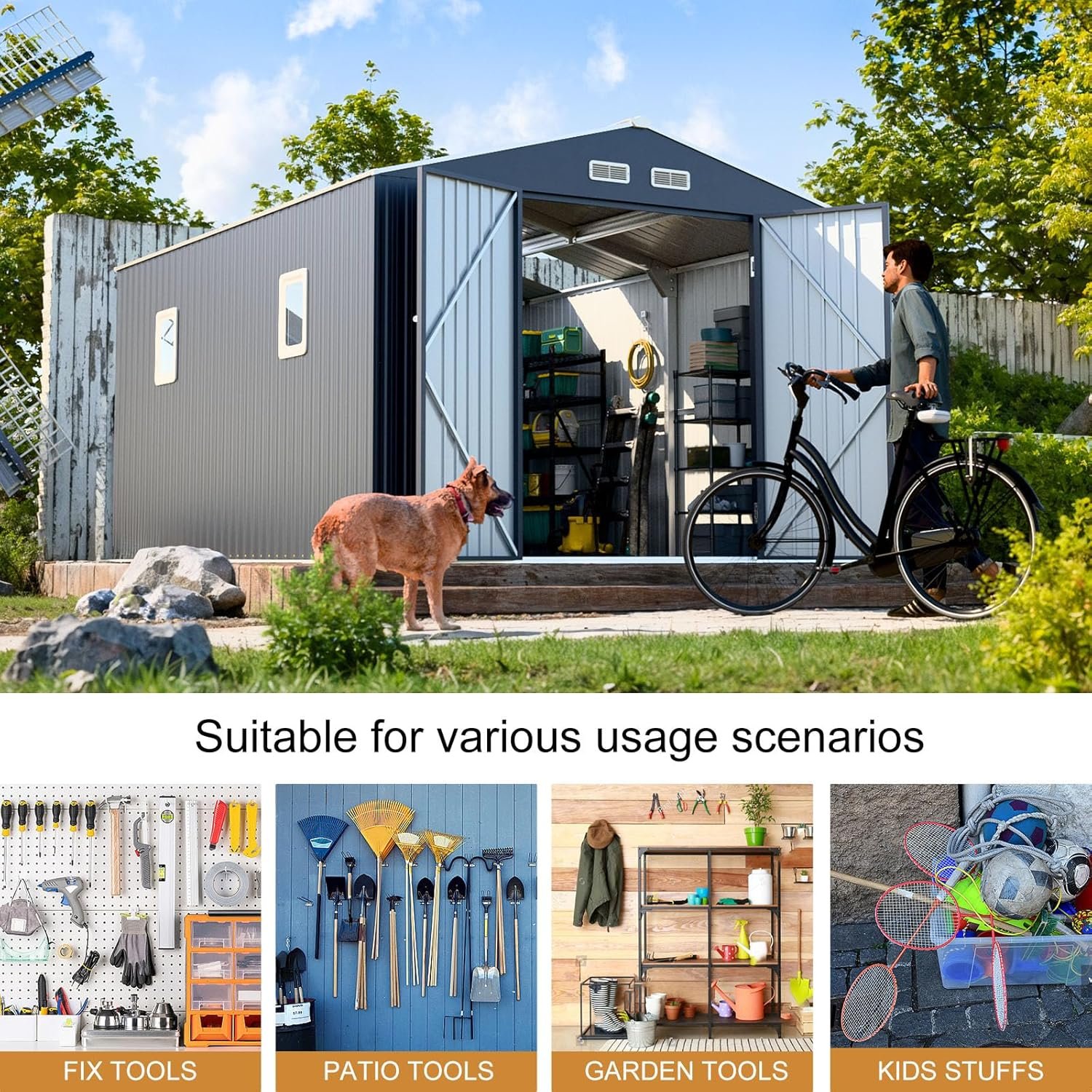 10x12 FT Outdoor Metal Storage Shed with Unique Floor Base Clear Roof Window Lockable Door Vent,Waterproof Heavy Duty Reinforced Frame Sheds for Yard Store Large Lawnmower Tool,... 10x12 FT Outdoor Metal Storage Shed with Unique Floor Base Clear Roof Window Lockable Door Vent,Waterproof Heavy Duty Reinforced Frame Sheds for Yard Store Large Lawnmower Tool,...