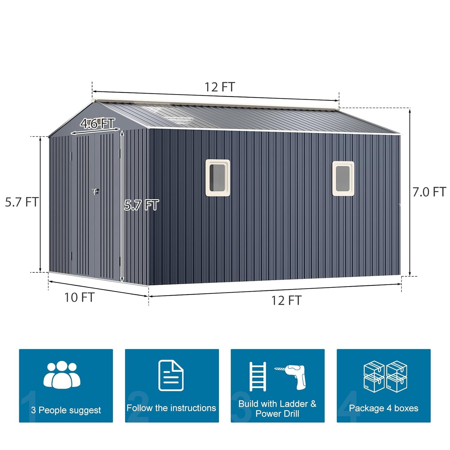 10x12 FT Outdoor Metal Storage Shed with Unique Floor Base Clear Roof Window Lockable Door Vent,Waterproof Heavy Duty Reinforced Frame Sheds for Yard Store Large Lawnmower Tool,... 10x12 FT Outdoor Metal Storage Shed with Unique Floor Base Clear Roof Window Lockable Door Vent,Waterproof Heavy Duty Reinforced Frame Sheds for Yard Store Large Lawnmower Tool,...