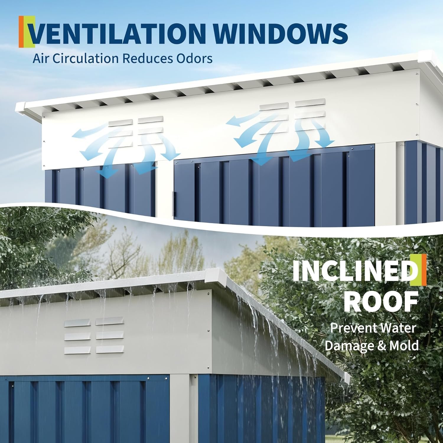 5x3 ft Outdoor Storage Shed & Tool Shed, Metal Garden Shed with Sloping Roof and Lockable Door, Compact Utility Shed for Backyard, Patio, Garden Storage, Blue 5x3 ft Outdoor Storage Shed & Tool Shed, Metal Garden Shed with Sloping Roof and Lockable Door, Compact Utility Shed for Backyard, Patio, Garden Storage, Blue