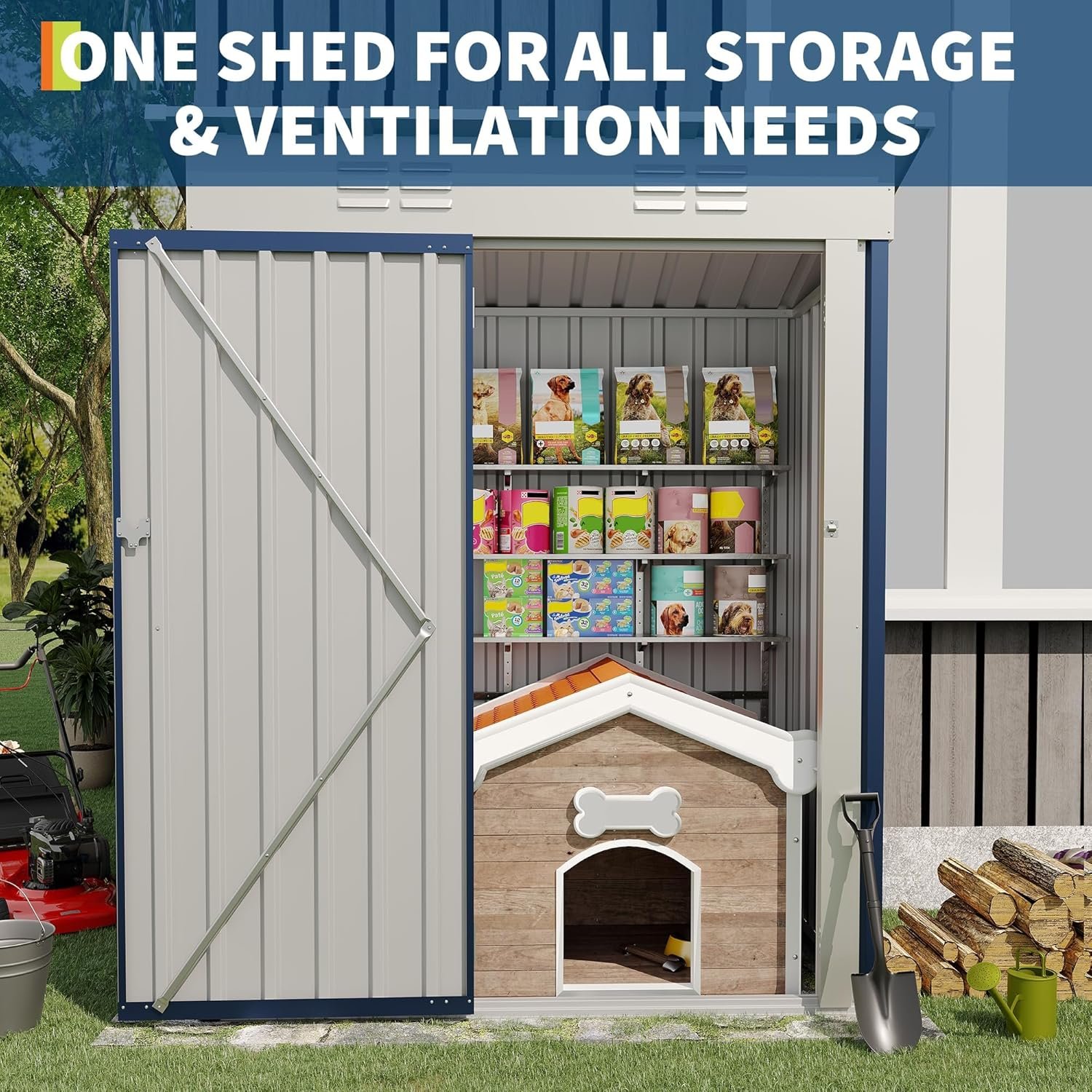 5x3 ft Outdoor Storage Shed & Tool Shed, Metal Garden Shed with Sloping Roof and Lockable Door, Compact Utility Shed for Backyard, Patio, Garden Storage, Blue 5x3 ft Outdoor Storage Shed & Tool Shed, Metal Garden Shed with Sloping Roof and Lockable Door, Compact Utility Shed for Backyard, Patio, Garden Storage, Blue