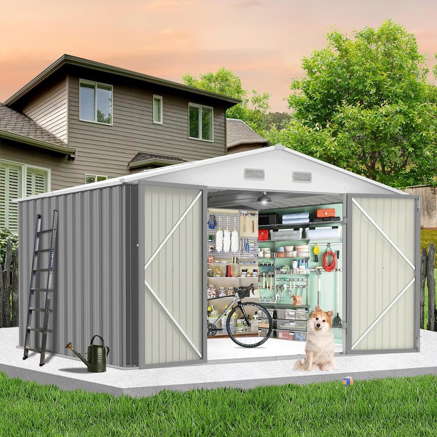 5x3 ft Outdoor Storage Shed & Tool Shed, Metal Garden Shed with Sloping Roof and Lockable Door, Compact Utility Shed for Backyard, Patio, Garden Storage, Blue 5x3 ft Outdoor Storage Shed & Tool Shed, Metal Garden Shed with Sloping Roof and Lockable Door, Compact Utility Shed for Backyard, Patio, Garden Storage, Blue