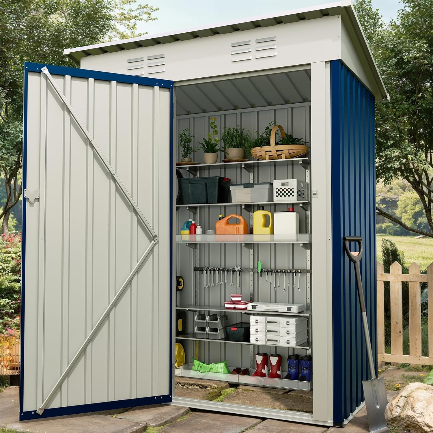 5x3 ft Outdoor Storage Shed & Tool Shed, Metal Garden Shed with Sloping Roof and Lockable Door, Compact Utility Shed for Backyard, Patio, Garden Storage, Blue