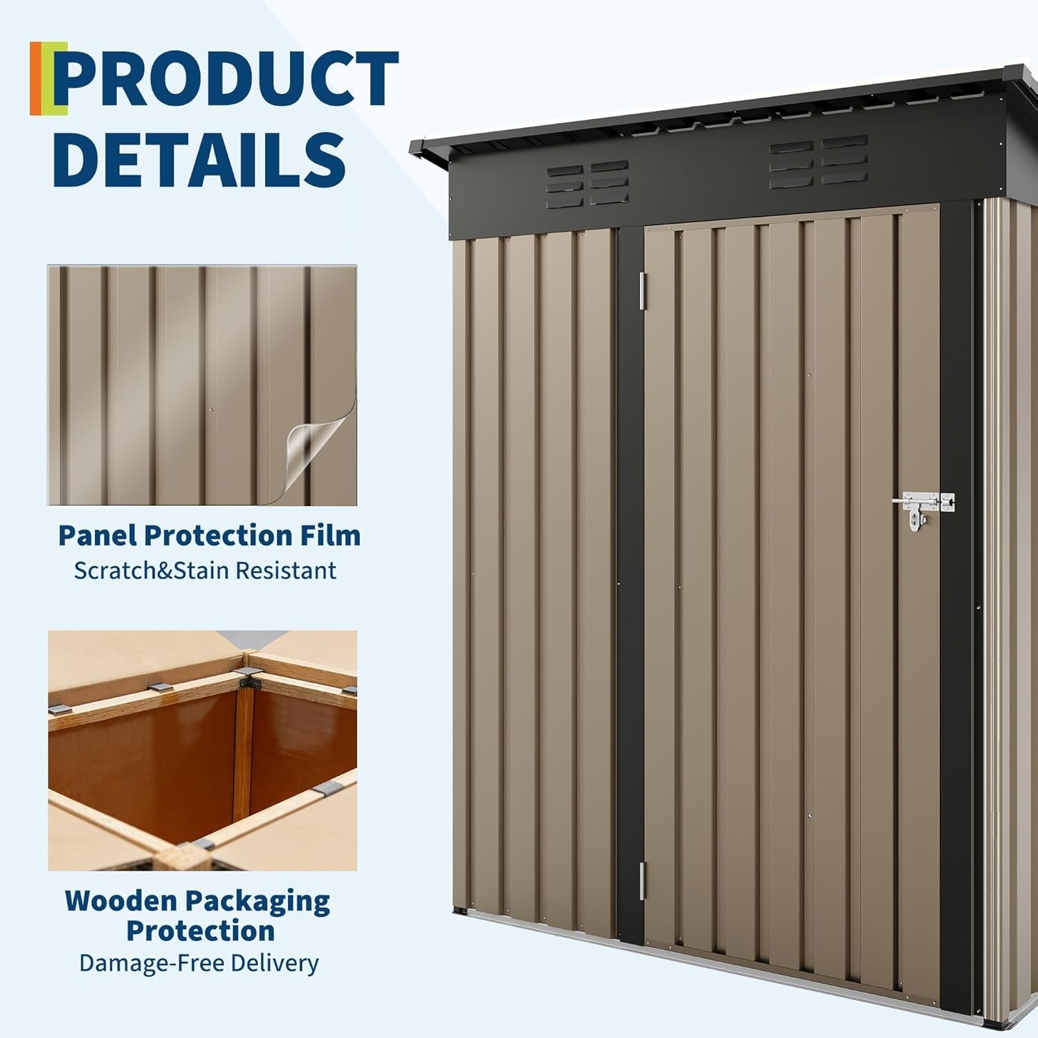 5x3FT Metal Storage Shed with Sloped Roof, Lockable Doors, Solar Light, Windows, and Vents, Outdoor Storage Sheds for Garden, Backyard, Patio Tools and Equipment 5x3FT Metal Storage Shed with Sloped Roof, Lockable Doors, Solar Light, Windows, and Vents, Outdoor Storage Sheds for Garden, Backyard, Patio Tools and Equipment