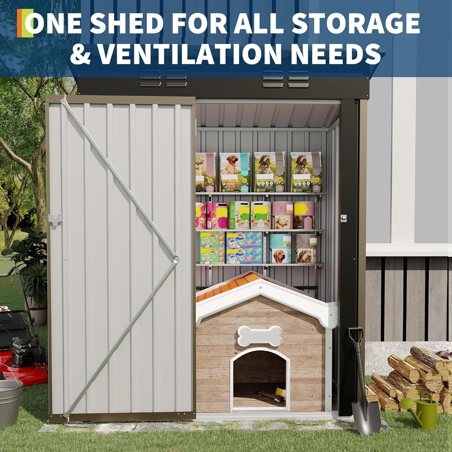 5x3FT Metal Storage Shed with Sloped Roof, Lockable Doors, Solar Light, Windows, and Vents, Outdoor Storage Sheds for Garden, Backyard, Patio Tools and Equipment 5x3FT Metal Storage Shed with Sloped Roof, Lockable Doors, Solar Light, Windows, and Vents, Outdoor Storage Sheds for Garden, Backyard, Patio Tools and Equipment