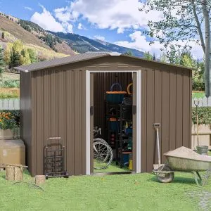 8FT x 6FT Outdoor Storage Shed,Waterproof Lockable Door Metal Tool Shed with Sliding Door and Air Vents,Storage House for Gardening Tools,Metal Storage Shed for...