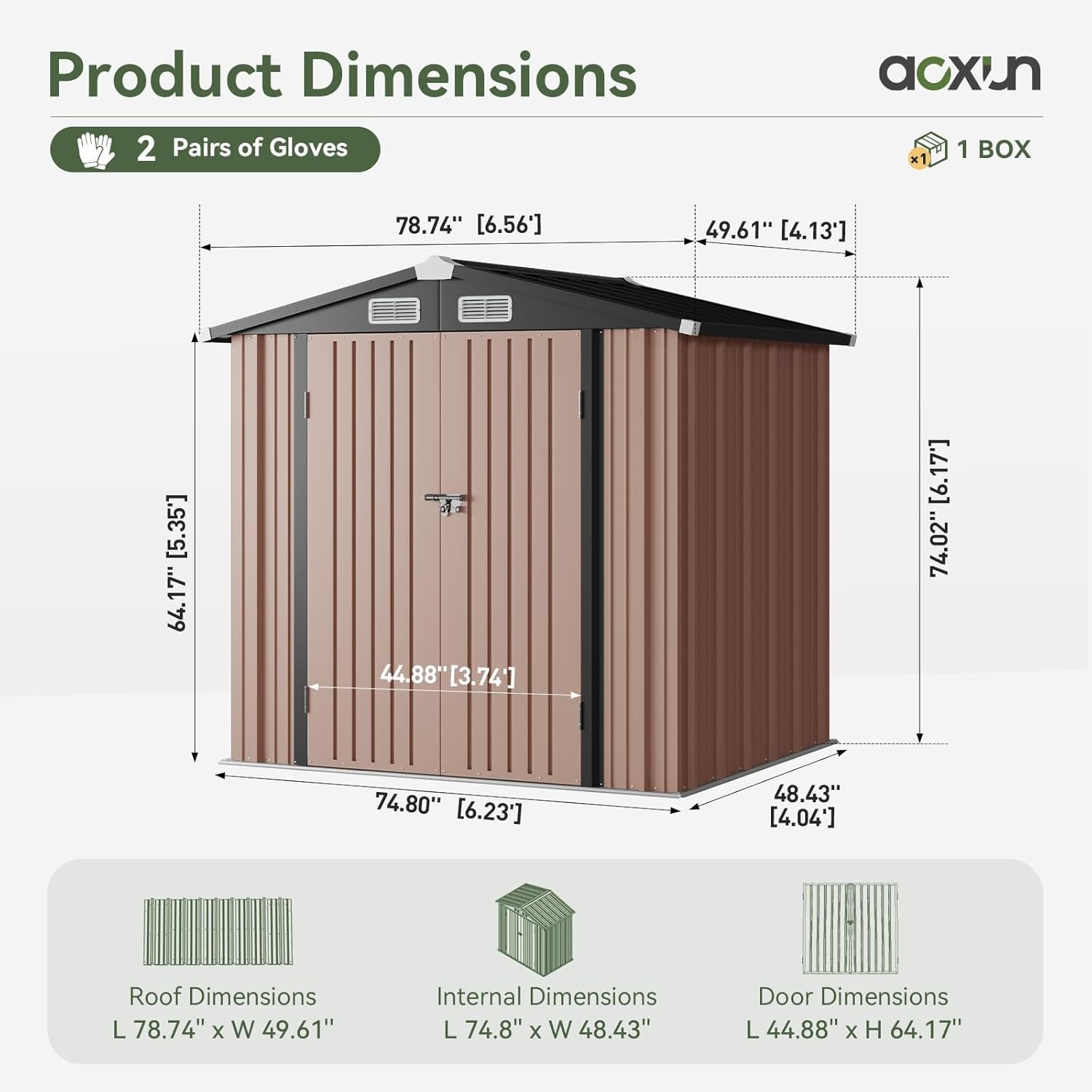 Aoxun 6.2x4 FT Shed Outdoor Storage Shed with Lockable Doors & Slooping Roof Metal Garden Tool Shed for Backyard, Patio, Poolside (Brown) Aoxun 6.2x4 FT Shed Outdoor Storage Shed with Lockable Doors & Slooping Roof Metal Garden Tool Shed for Backyard, Patio, Poolside (Brown)
