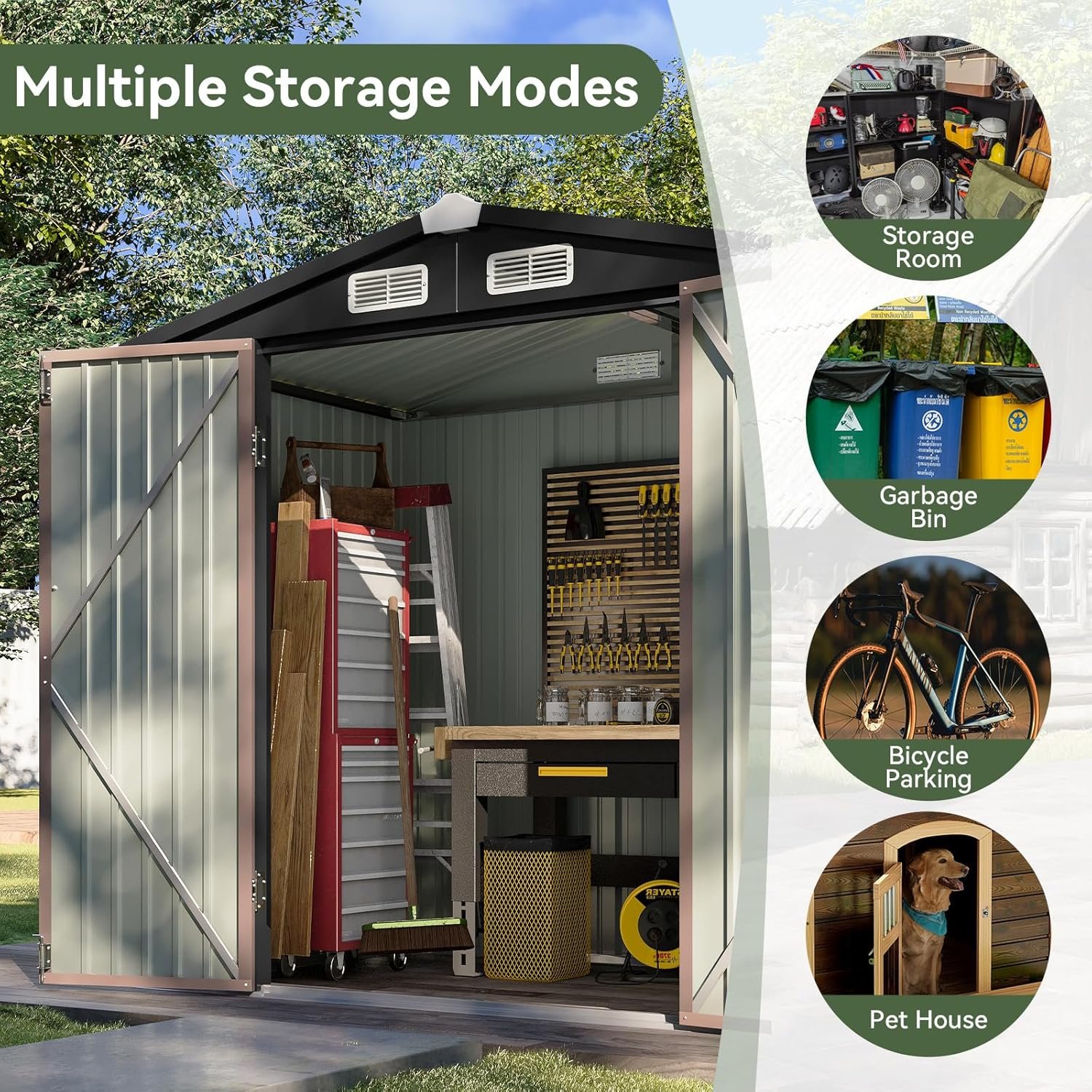 Aoxun 6.2x4 FT Shed Outdoor Storage Shed with Lockable Doors & Slooping Roof Metal Garden Tool Shed for Backyard, Patio, Poolside (Brown) Aoxun 6.2x4 FT Shed Outdoor Storage Shed with Lockable Doors & Slooping Roof Metal Garden Tool Shed for Backyard, Patio, Poolside (Brown)
