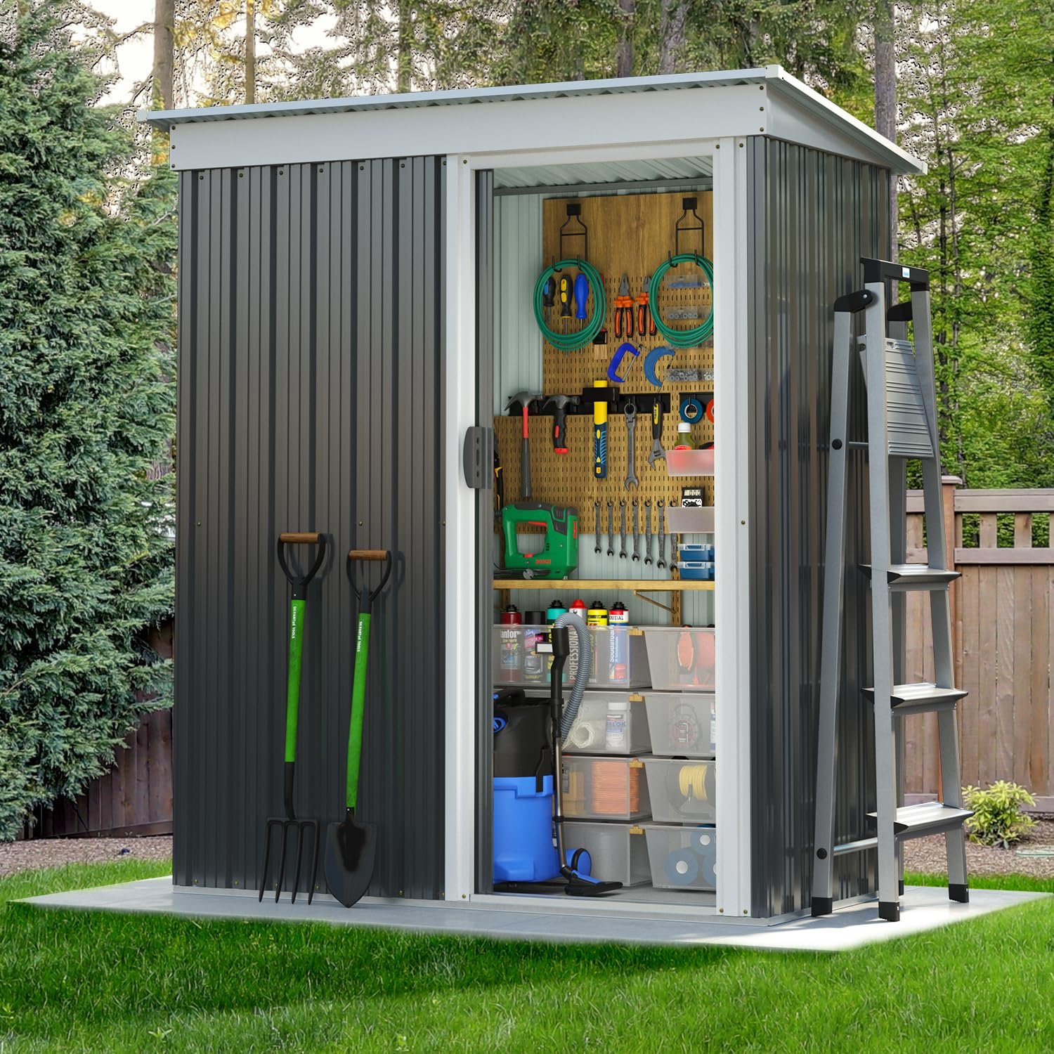 Aoxun 6.2x4 FT Shed Outdoor Storage Shed with Lockable Doors & Slooping Roof Metal Garden Tool Shed for Backyard, Patio, Poolside (Brown) Aoxun 6.2x4 FT Shed Outdoor Storage Shed with Lockable Doors & Slooping Roof Metal Garden Tool Shed for Backyard, Patio, Poolside (Brown)