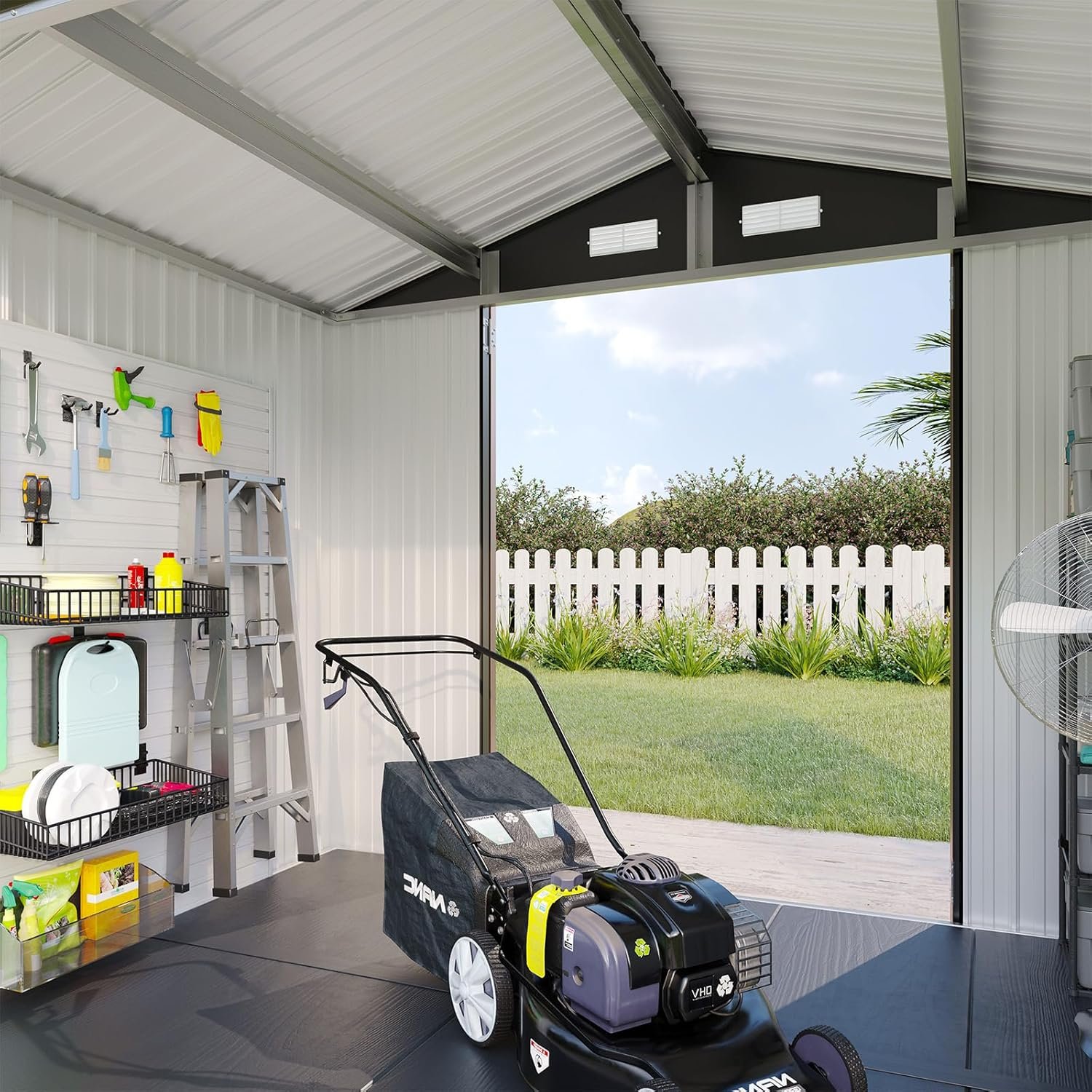 Aoxun 8x6FT Shed with Floor Galvanized Steel Outdoor Storage Shed Metal Garden Shed with Double Doors, Moisture-Proof Floor & Ventilation, Sloped Roof for Bike/Generator/Tool... Aoxun 8x6FT Shed with Floor Galvanized Steel Outdoor Storage Shed Metal Garden Shed with Double Doors, Moisture-Proof Floor & Ventilation, Sloped Roof for Bike/Generator/Tool...