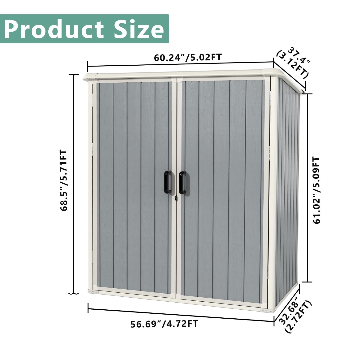 Aoxun Outdoor Storage Shed 5 x 3FT, Resin Shed with Floor and Lockable Door, Plastic Sheds for Garbage Can, Tool, Accessories, Lawn, Garden - Grey Aoxun Outdoor Storage Shed 5 x 3FT, Resin Shed with Floor and Lockable Door, Plastic Sheds for Garbage Can, Tool, Accessories, Lawn, Garden - Grey