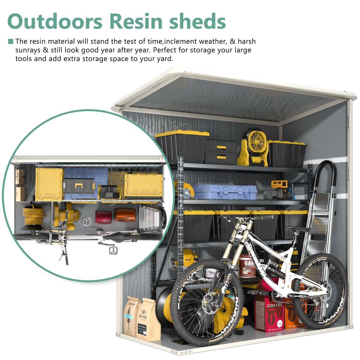 Aoxun Outdoor Storage Shed 5 x 3FT, Resin Shed with Floor and Lockable Door, Plastic Sheds for Garbage Can, Tool, Accessories, Lawn, Garden - Grey Aoxun Outdoor Storage Shed 5 x 3FT, Resin Shed with Floor and Lockable Door, Plastic Sheds for Garbage Can, Tool, Accessories, Lawn, Garden - Grey