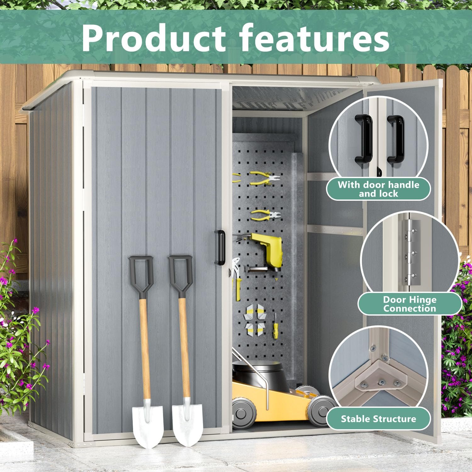 Aoxun Outdoor Storage Shed 5 x 3FT, Resin Shed with Floor and Lockable Door, Plastic Sheds for Garbage Can, Tool, Accessories, Lawn, Garden - Grey Aoxun Outdoor Storage Shed 5 x 3FT, Resin Shed with Floor and Lockable Door, Plastic Sheds for Garbage Can, Tool, Accessories, Lawn, Garden - Grey