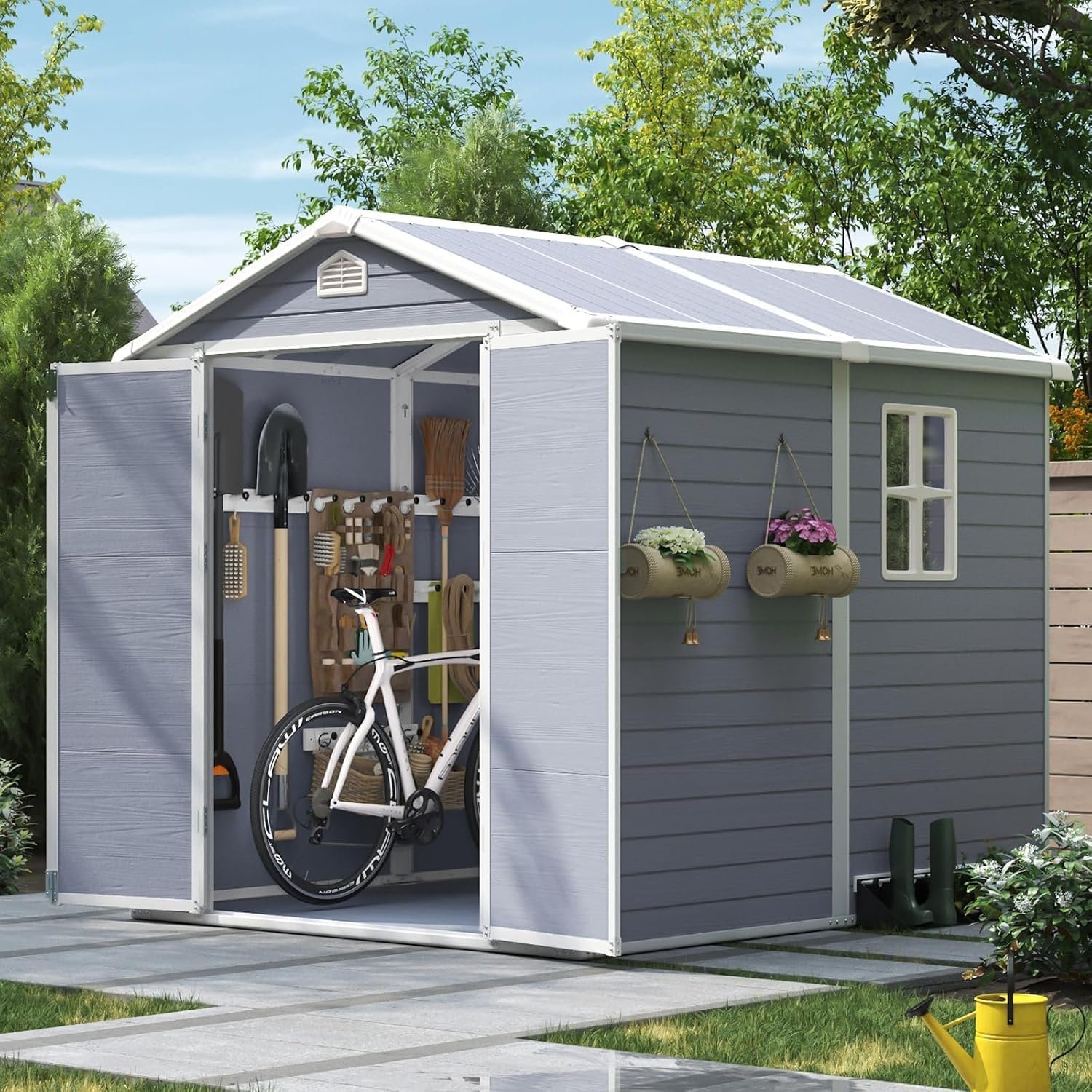 Aoxun Outdoor Storage Shed 5 x 3FT, Resin Shed with Floor and Lockable Door, Plastic Sheds for Garbage Can, Tool, Accessories, Lawn, Garden - Grey Aoxun Outdoor Storage Shed 5 x 3FT, Resin Shed with Floor and Lockable Door, Plastic Sheds for Garbage Can, Tool, Accessories, Lawn, Garden - Grey