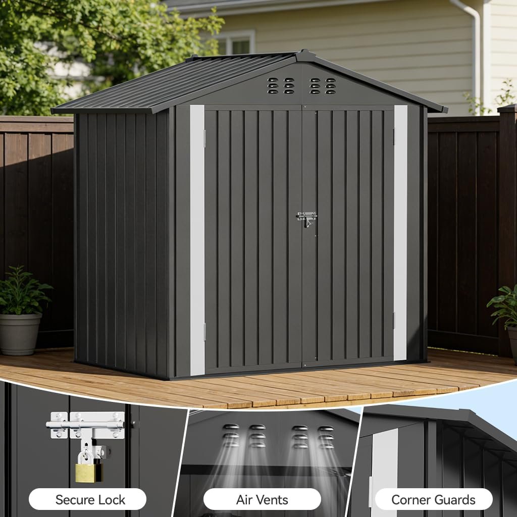 COMHOMA 6'x4' Shed Outdoor Storage Metal, Weatherproof Garden Utility Tool House with Lockable Doors & Adjustable Shelving, Ventilated Backyard Workshop,Grey COMHOMA 6'x4' Shed Outdoor Storage Metal, Weatherproof Garden Utility Tool House with Lockable Doors & Adjustable Shelving, Ventilated Backyard Workshop,Grey