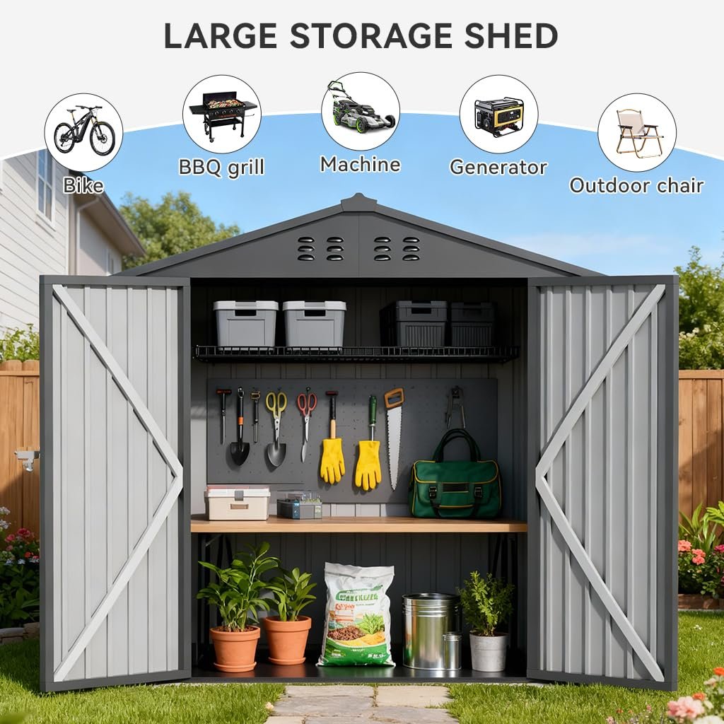 COMHOMA 6'x4' Shed Outdoor Storage Metal, Weatherproof Garden Utility Tool House with Lockable Doors & Adjustable Shelving, Ventilated Backyard Workshop,Grey COMHOMA 6'x4' Shed Outdoor Storage Metal, Weatherproof Garden Utility Tool House with Lockable Doors & Adjustable Shelving, Ventilated Backyard Workshop,Grey