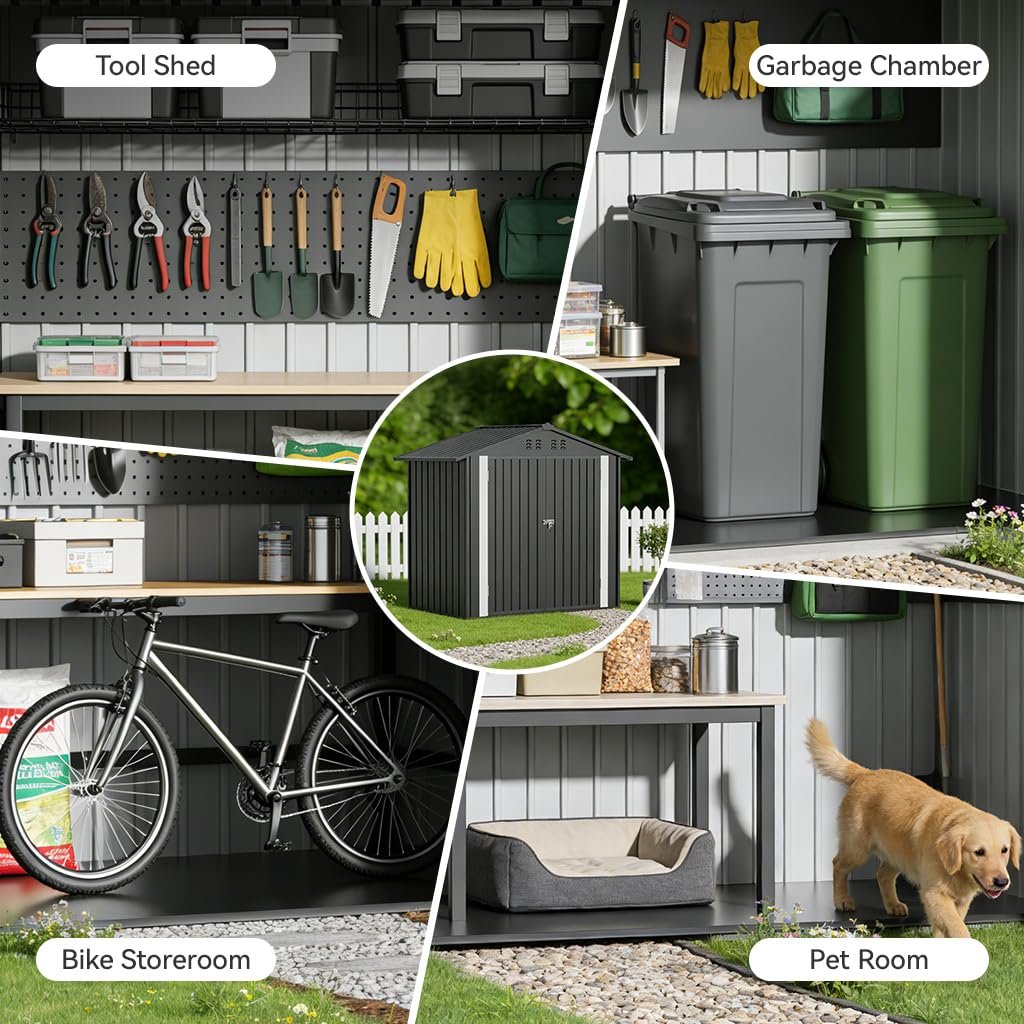 COMHOMA 6'x4' Shed Outdoor Storage Metal, Weatherproof Garden Utility Tool House with Lockable Doors & Adjustable Shelving, Ventilated Backyard Workshop,Grey COMHOMA 6'x4' Shed Outdoor Storage Metal, Weatherproof Garden Utility Tool House with Lockable Doors & Adjustable Shelving, Ventilated Backyard Workshop,Grey