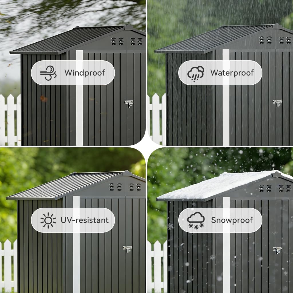 COMHOMA 6'x4' Shed Outdoor Storage Metal, Weatherproof Garden Utility Tool House with Lockable Doors & Adjustable Shelving, Ventilated Backyard Workshop,Grey COMHOMA 6'x4' Shed Outdoor Storage Metal, Weatherproof Garden Utility Tool House with Lockable Doors & Adjustable Shelving, Ventilated Backyard Workshop,Grey