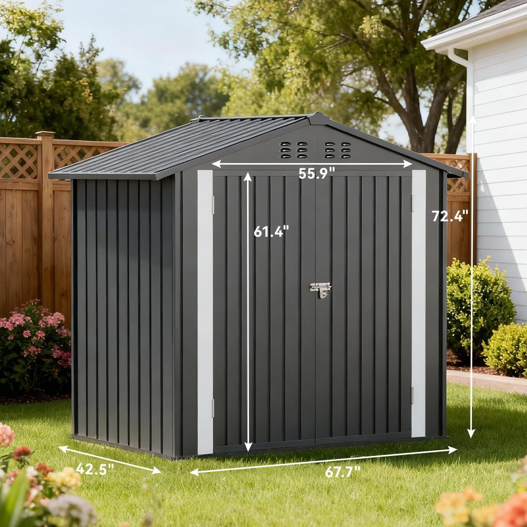COMHOMA 6'x4' Shed Outdoor Storage Metal, Weatherproof Garden Utility Tool House with Lockable Doors & Adjustable Shelving, Ventilated Backyard Workshop,Grey COMHOMA 6'x4' Shed Outdoor Storage Metal, Weatherproof Garden Utility Tool House with Lockable Doors & Adjustable Shelving, Ventilated Backyard Workshop,Grey