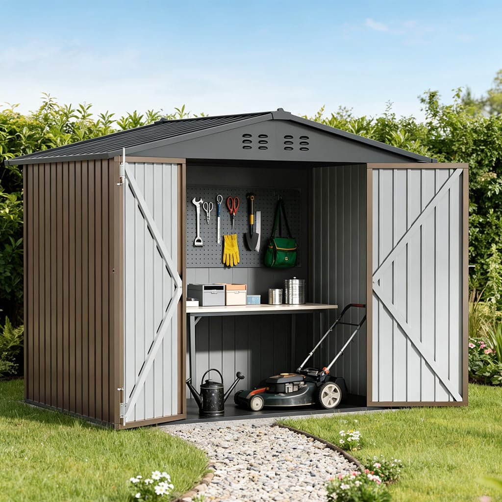 COMHOMA 6'x4' Shed Outdoor Storage Metal, Weatherproof Garden Utility Tool House with Lockable Doors & Adjustable Shelving, Ventilated Backyard Workshop,Grey COMHOMA 6'x4' Shed Outdoor Storage Metal, Weatherproof Garden Utility Tool House with Lockable Doors & Adjustable Shelving, Ventilated Backyard Workshop,Grey