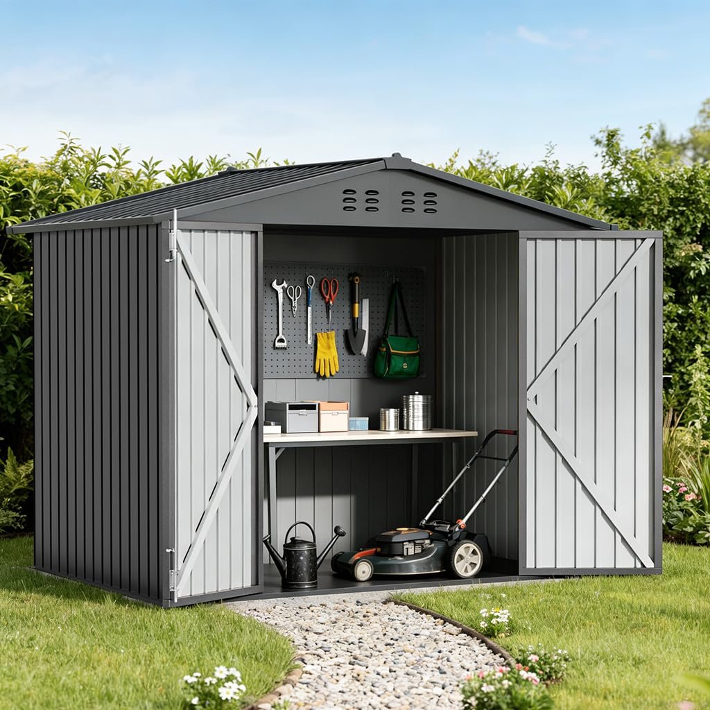 COMHOMA 6'x4' Shed Outdoor Storage Metal, Weatherproof Garden Utility Tool House with Lockable Doors & Adjustable Shelving, Ventilated Backyard Workshop,Grey COMHOMA 6'x4' Shed Outdoor Storage Metal, Weatherproof Garden Utility Tool House with Lockable Doors & Adjustable Shelving, Ventilated Backyard Workshop,Grey