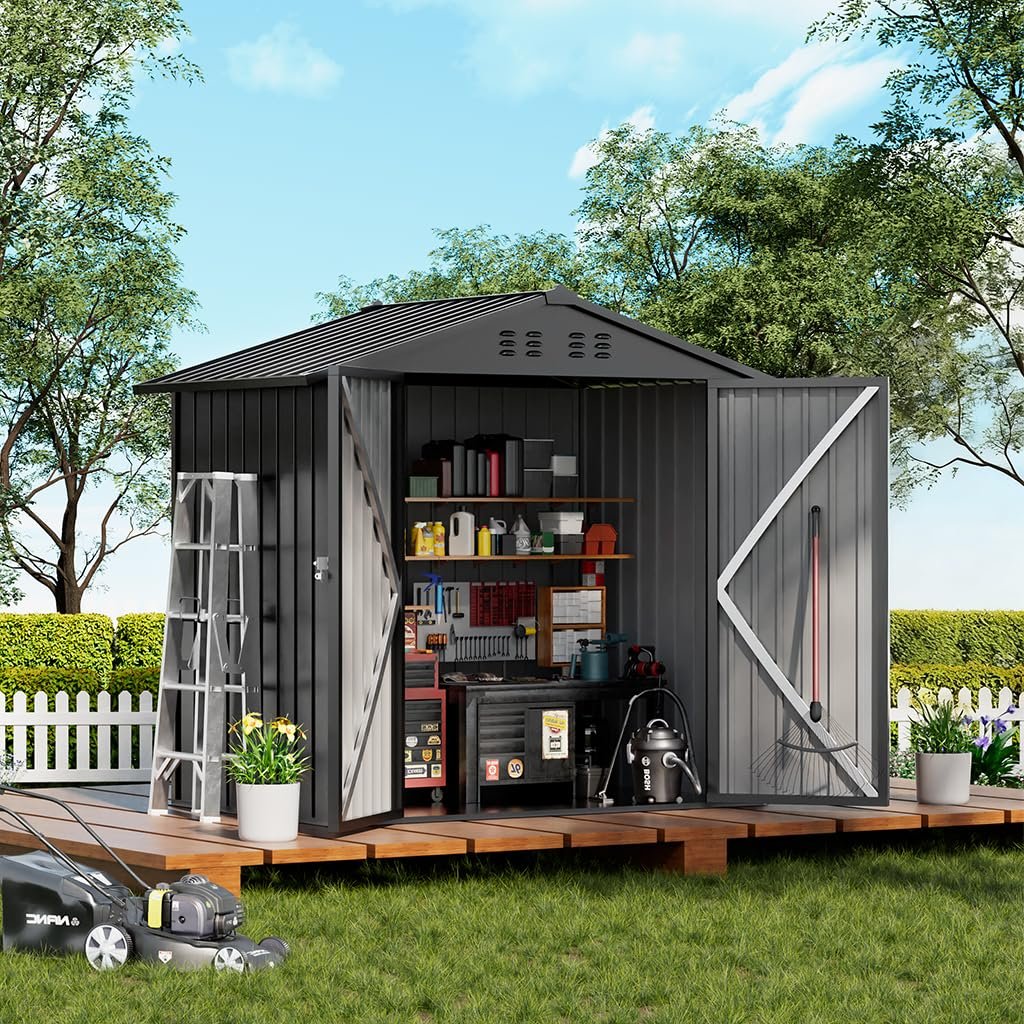 COMHOMA Shed Outdoor Storage Shed Metal,Lockable Doors Tool Sheds with Sloping Roof,Steel Garden Shed with Air Vent for Backyard,Patio,Lawn,Poolside(Grey,6'x4') COMHOMA Shed Outdoor Storage Shed Metal,Lockable Doors Tool Sheds with Sloping Roof,Steel Garden Shed with Air Vent for Backyard,Patio,Lawn,Poolside(Grey,6'x4')