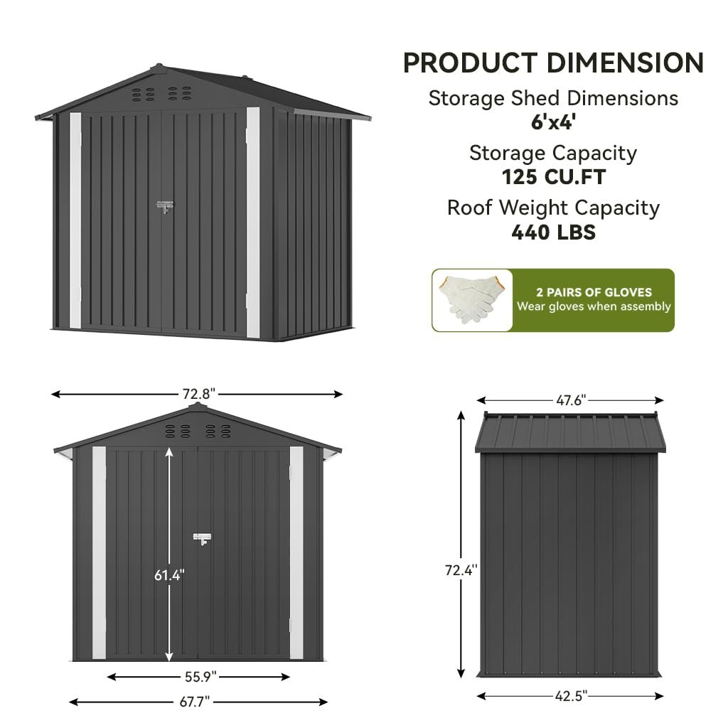 COMHOMA Shed Outdoor Storage Shed Metal,Lockable Doors Tool Sheds with Sloping Roof,Steel Garden Shed with Air Vent for Backyard,Patio,Lawn,Poolside(Grey,6'x4') COMHOMA Shed Outdoor Storage Shed Metal,Lockable Doors Tool Sheds with Sloping Roof,Steel Garden Shed with Air Vent for Backyard,Patio,Lawn,Poolside(Grey,6'x4')