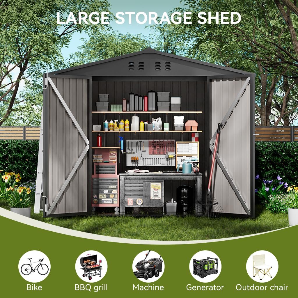 COMHOMA Shed Outdoor Storage Shed Metal,Lockable Doors Tool Sheds with Sloping Roof,Steel Garden Shed with Air Vent for Backyard,Patio,Lawn,Poolside(Grey,6'x4') COMHOMA Shed Outdoor Storage Shed Metal,Lockable Doors Tool Sheds with Sloping Roof,Steel Garden Shed with Air Vent for Backyard,Patio,Lawn,Poolside(Grey,6'x4')