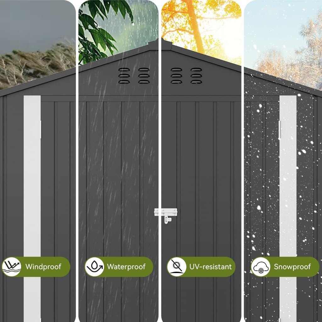 COMHOMA Shed Outdoor Storage Shed Metal,Lockable Doors Tool Sheds with Sloping Roof,Steel Garden Shed with Air Vent for Backyard,Patio,Lawn,Poolside(Grey,6'x4') COMHOMA Shed Outdoor Storage Shed Metal,Lockable Doors Tool Sheds with Sloping Roof,Steel Garden Shed with Air Vent for Backyard,Patio,Lawn,Poolside(Grey,6'x4')