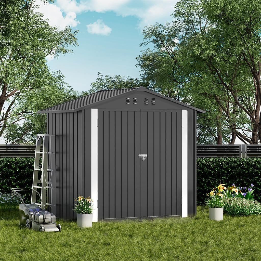 COMHOMA Shed Outdoor Storage Shed Metal,Lockable Doors Tool Sheds with Sloping Roof,Steel Garden Shed with Air Vent for Backyard,Patio,Lawn,Poolside(Grey,6'x4') COMHOMA Shed Outdoor Storage Shed Metal,Lockable Doors Tool Sheds with Sloping Roof,Steel Garden Shed with Air Vent for Backyard,Patio,Lawn,Poolside(Grey,6'x4')
