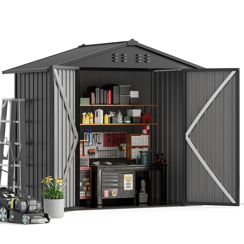 COMHOMA Shed Outdoor Storage Shed Metal,Lockable Doors Tool Sheds with Sloping Roof,Steel Garden Shed with Air Vent for Backyard,Patio,Lawn,Poolside(Grey,6'x4') COMHOMA Shed Outdoor Storage Shed Metal,Lockable Doors Tool Sheds with Sloping Roof,Steel Garden Shed with Air Vent for Backyard,Patio,Lawn,Poolside(Grey,6'x4')