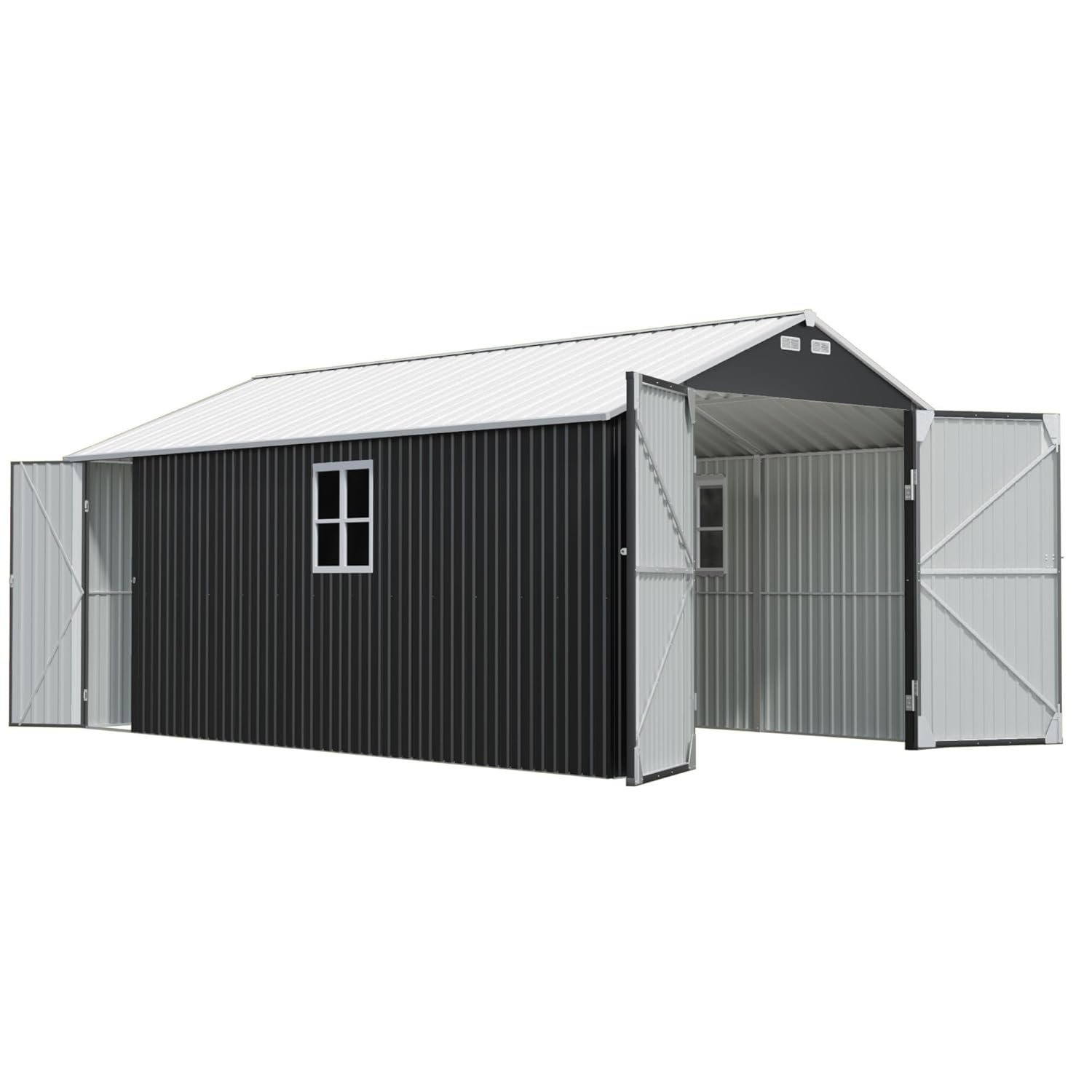 Devoko 12x20 FT Outdoor Storage Shed, Heavy Duty Metal Garden Shed with 3 Doors & Windows, All-Weather Large Tool Shed for Patio Lawn Backyard, Black Devoko 12x20 FT Outdoor Storage Shed, Heavy Duty Metal Garden Shed with 3 Doors & Windows, All-Weather Large Tool Shed for Patio Lawn Backyard, Black