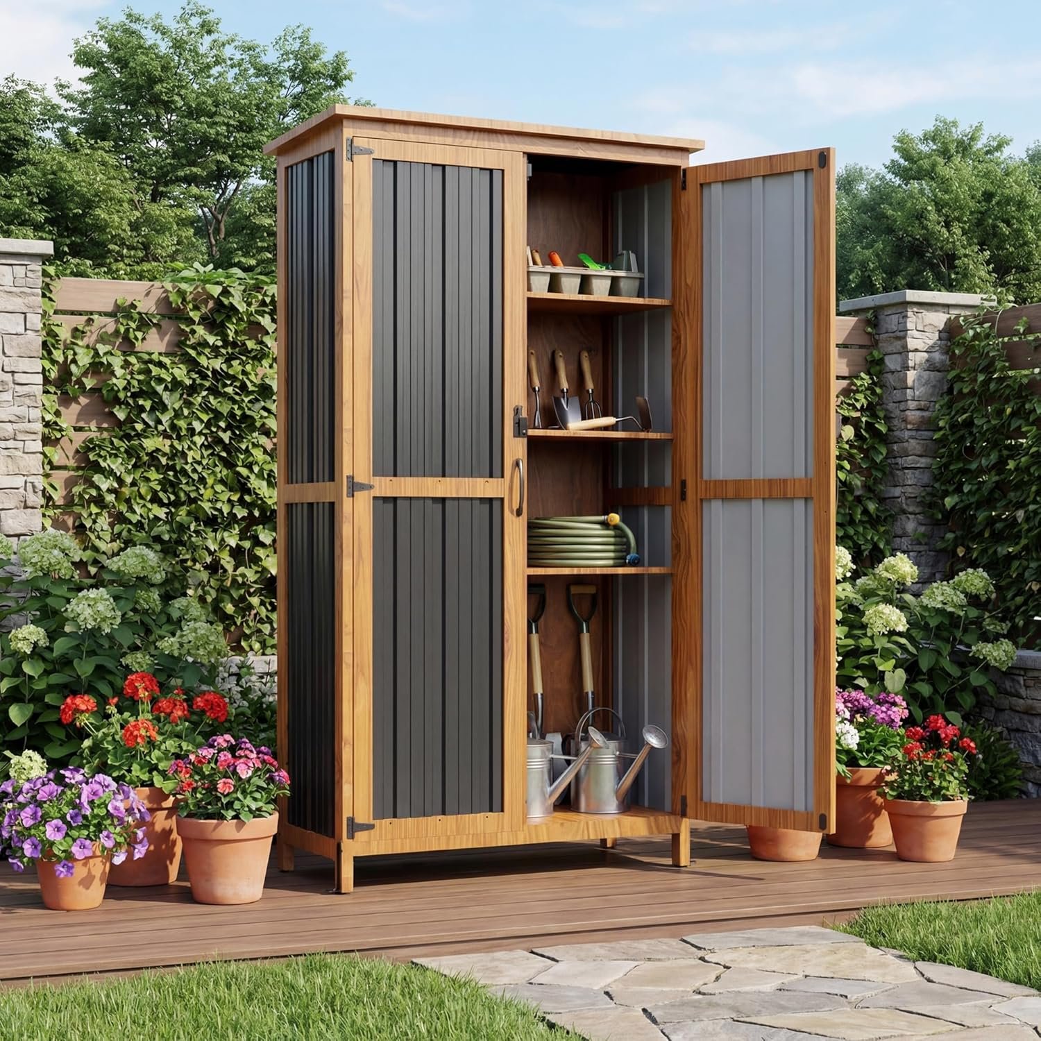 Devoko 12x20 FT Outdoor Storage Shed, Heavy Duty Metal Garden Shed with 3 Doors & Windows, All-Weather Large Tool Shed for Patio Lawn Backyard, Black Devoko 12x20 FT Outdoor Storage Shed, Heavy Duty Metal Garden Shed with 3 Doors & Windows, All-Weather Large Tool Shed for Patio Lawn Backyard, Black