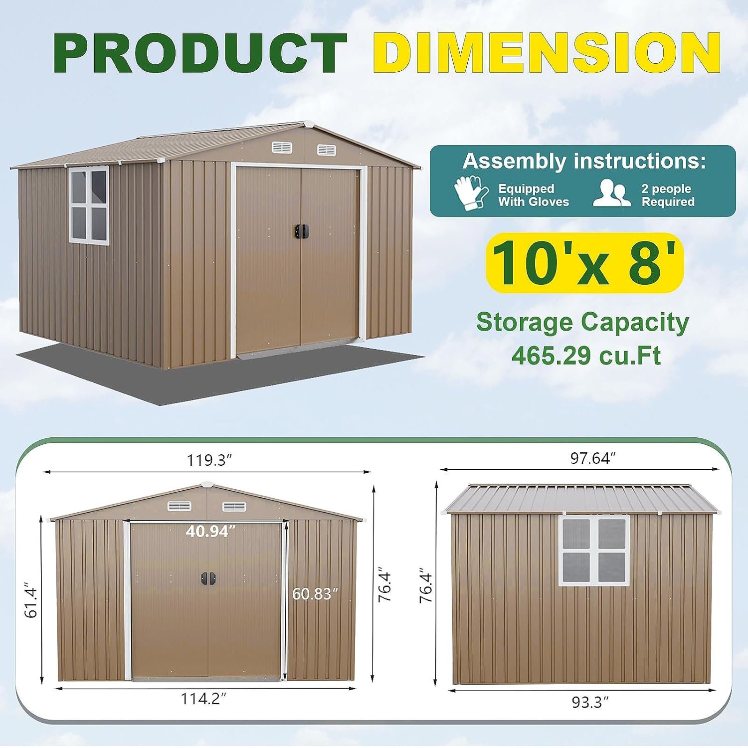 Gotland 10FT x 8FT Sheds & Outdoor Storage, Storage Shed with 1 Large Window Sloped Step, Metal Shed with 2 Lockable Slide Doors Air Vents, Outdoor Shed for Backyard Patio Lawn... Gotland 10FT x 8FT Sheds & Outdoor Storage, Storage Shed with 1 Large Window Sloped Step, Metal Shed with 2 Lockable Slide Doors Air Vents, Outdoor Shed for Backyard Patio Lawn...