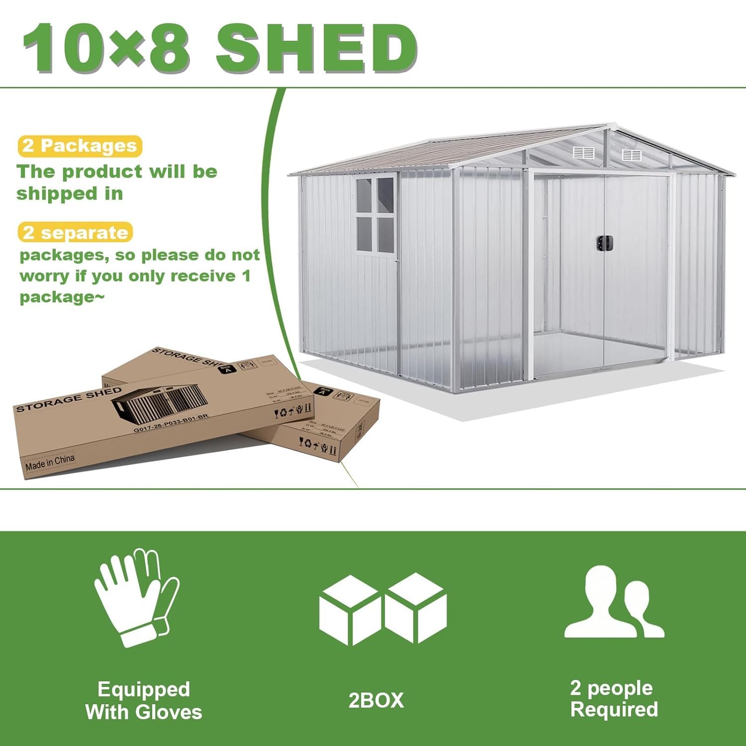 Gotland 10FT x 8FT Sheds & Outdoor Storage, Storage Shed with 1 Large Window Sloped Step, Metal Shed with 2 Lockable Slide Doors Air Vents, Outdoor Shed for Backyard Patio Lawn... Gotland 10FT x 8FT Sheds & Outdoor Storage, Storage Shed with 1 Large Window Sloped Step, Metal Shed with 2 Lockable Slide Doors Air Vents, Outdoor Shed for Backyard Patio Lawn...