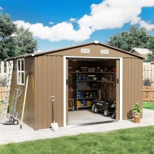 Gotland 10FT x 8FT Sheds & Outdoor Storage, Storage Shed with 1 Large Window Sloped Step, Metal Shed with 2 Lockable Slide Doors Air Vents, Outdoor Shed for Backyard Patio Lawn...