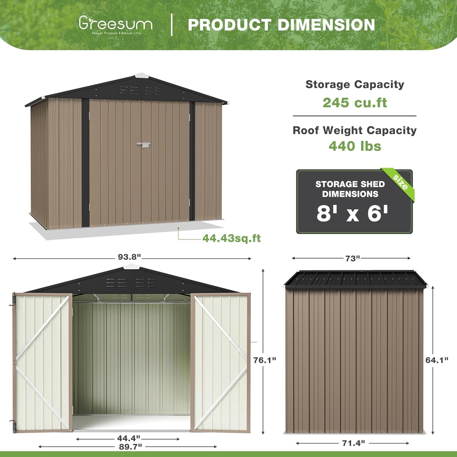 Greesum 8x6FT Outdoor Storage Shed, Utility Tool Shed with Sloping Roof, Metal Storaged Garden Shed with Door & Lock for Patio Storage, Light Brown Greesum 8x6FT Outdoor Storage Shed, Utility Tool Shed with Sloping Roof, Metal Storaged Garden Shed with Door & Lock for Patio Storage, Light Brown