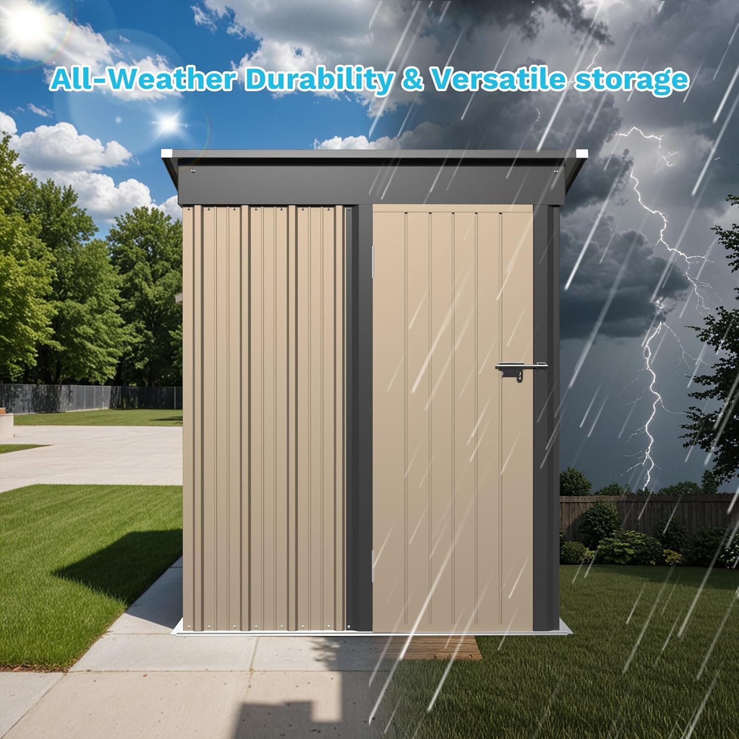 Greesum Outdoor Storage Shed 5 x 3 ft. Utility Tool Shed Metal Storage Garden Shed with Door & Lock for Patio Storage, Brown Greesum Outdoor Storage Shed 5 x 3 ft. Utility Tool Shed Metal Storage Garden Shed with Door & Lock for Patio Storage, Brown
