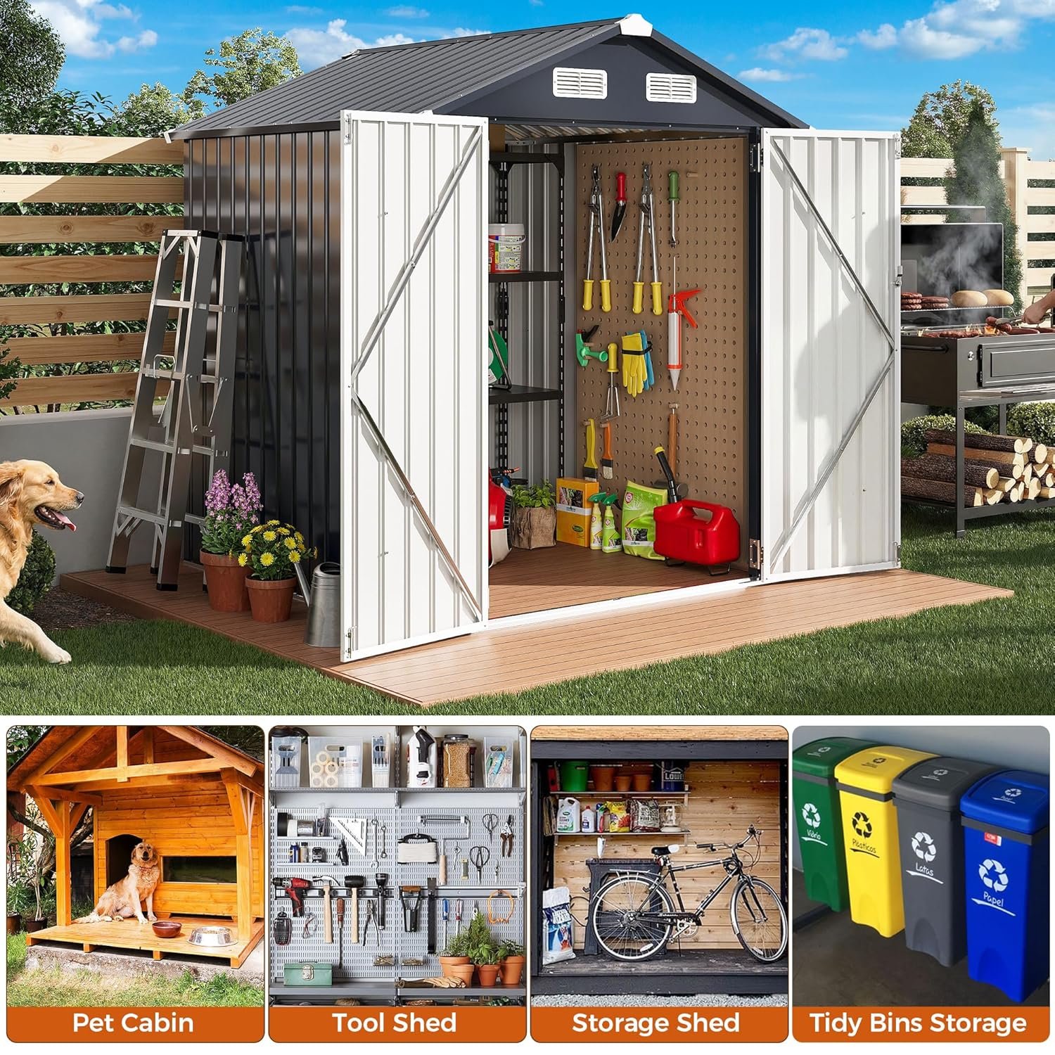 IRONCK 5.7x5.7FT Storage Shed, Outdoor Tool Shed with Lockable Doors and Breathable Vent, Outside Metal Garden Storage for Poolside, Backyard, Patio, Dark Blue IRONCK 5.7x5.7FT Storage Shed, Outdoor Tool Shed with Lockable Doors and Breathable Vent, Outside Metal Garden Storage for Poolside, Backyard, Patio, Dark Blue