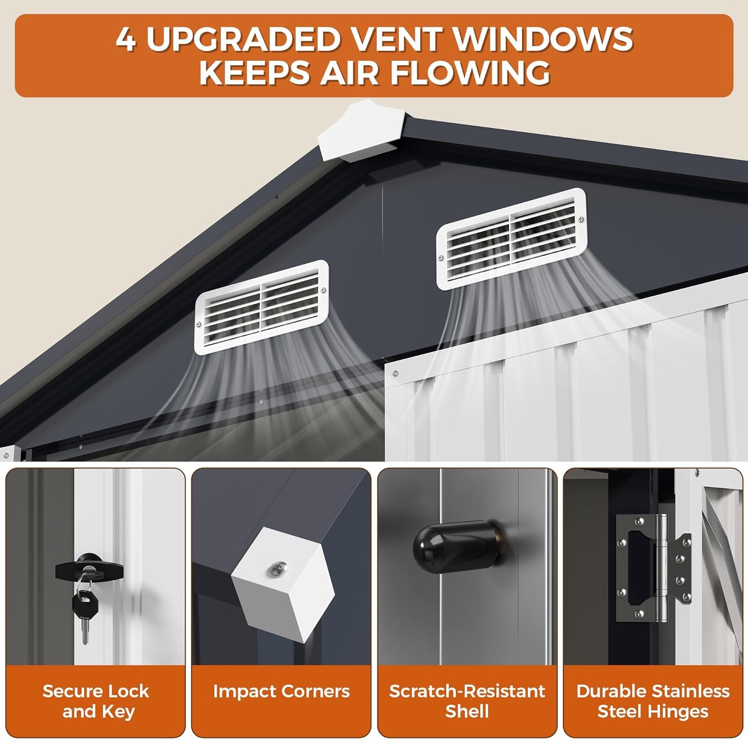 IRONCK 5.7x5.7FT Storage Shed, Outdoor Tool Shed with Lockable Doors and Breathable Vent, Outside Metal Garden Storage for Poolside, Backyard, Patio, Dark Blue IRONCK 5.7x5.7FT Storage Shed, Outdoor Tool Shed with Lockable Doors and Breathable Vent, Outside Metal Garden Storage for Poolside, Backyard, Patio, Dark Blue