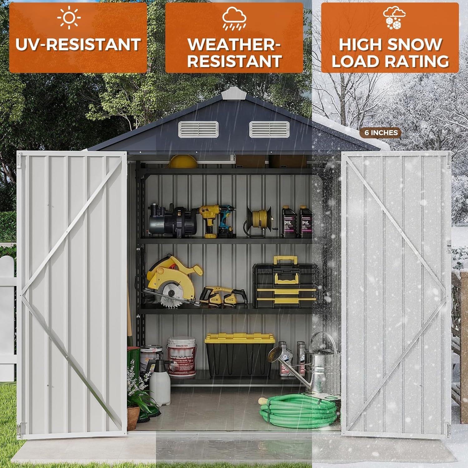 IRONCK 5.7x5.7FT Storage Shed, Outdoor Tool Shed with Lockable Doors and Breathable Vent, Outside Metal Garden Storage for Poolside, Backyard, Patio, Dark Blue IRONCK 5.7x5.7FT Storage Shed, Outdoor Tool Shed with Lockable Doors and Breathable Vent, Outside Metal Garden Storage for Poolside, Backyard, Patio, Dark Blue