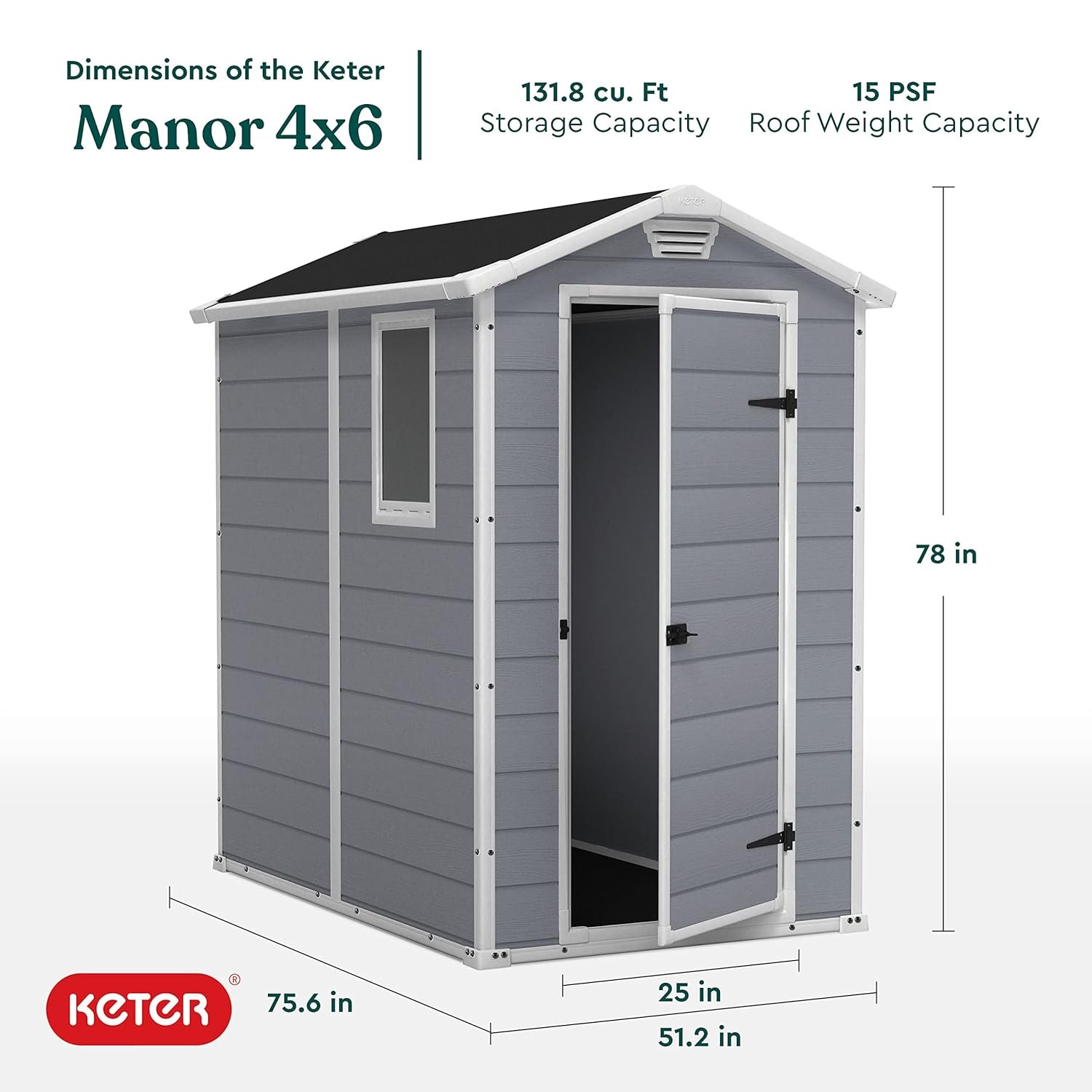 Keter Manor 4x6 Resin Outdoor Storage Shed Kit-Perfect to Store Patio Furniture, Garden Tools Bike Accessories, Beach Chairs and Lawn Mower, Grey & White Keter Manor 4x6 Resin Outdoor Storage Shed Kit-Perfect to Store Patio Furniture, Garden Tools Bike Accessories, Beach Chairs and Lawn Mower, Grey & White