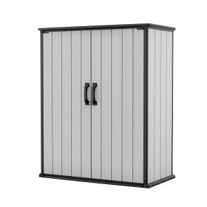 Keter Premier Tall 4.6x5.6 ft Resin Outdoor Storage Shed, Backyard Garden Shed with Shelving Brackets for Tools, Patio Furniture, Pool & Bike Storage, Grey & Black, 62 cu. ft...