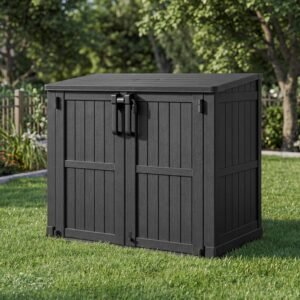 LHBcraft Waterproof Outdoor Storage Box 36 Cu Ft,Portable Horizontal Resin Storage Shed with Lockable Doors,Outdoor Storage Cabinet for Patios