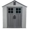 Lifetime 7x7 Ft Outdoor Storage Shed, Architect Series, Gray HDPE Construction, Steel-Reinforced Walls, UV-Protected, with Windows and Lockable Doors, 335.3 Cubic Feet Capacity