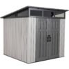 Lifetime 8.3 x 8.3 Ft Modern Outdoor Storage Shed with Clerestory Windows, UV-Protected Polyethylene, Steel Reinforced, Lockable Doors, Adjustable Shelf and Wall Hooks, Gray