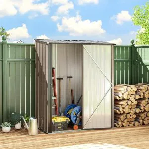 Outsunny 5' x 3' Outdoor Storage Shed, Steel Garden Shed with Single Lockable Door and Gloves, Tool Storage House for Backyard, Patio, Lawn, Brown